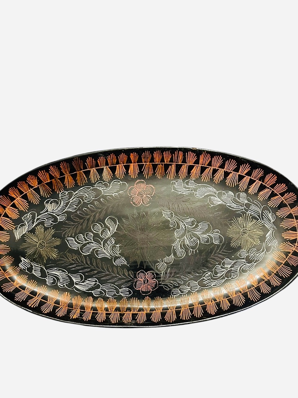 Vintage Black Lacquer Tray with Colorful Painting, Japan Lacquer Work - Handmade